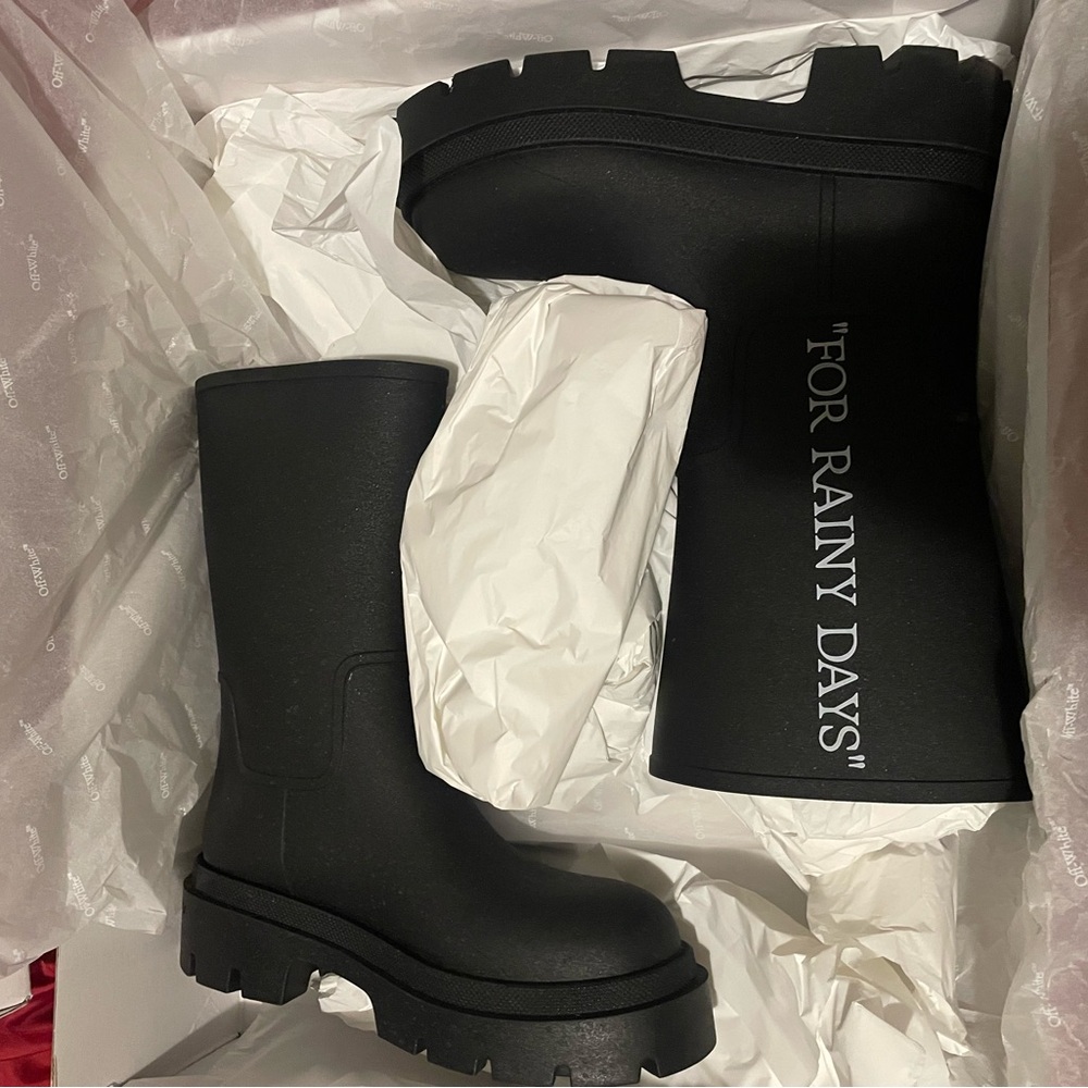 Off-White Black Text-Embellished Boots